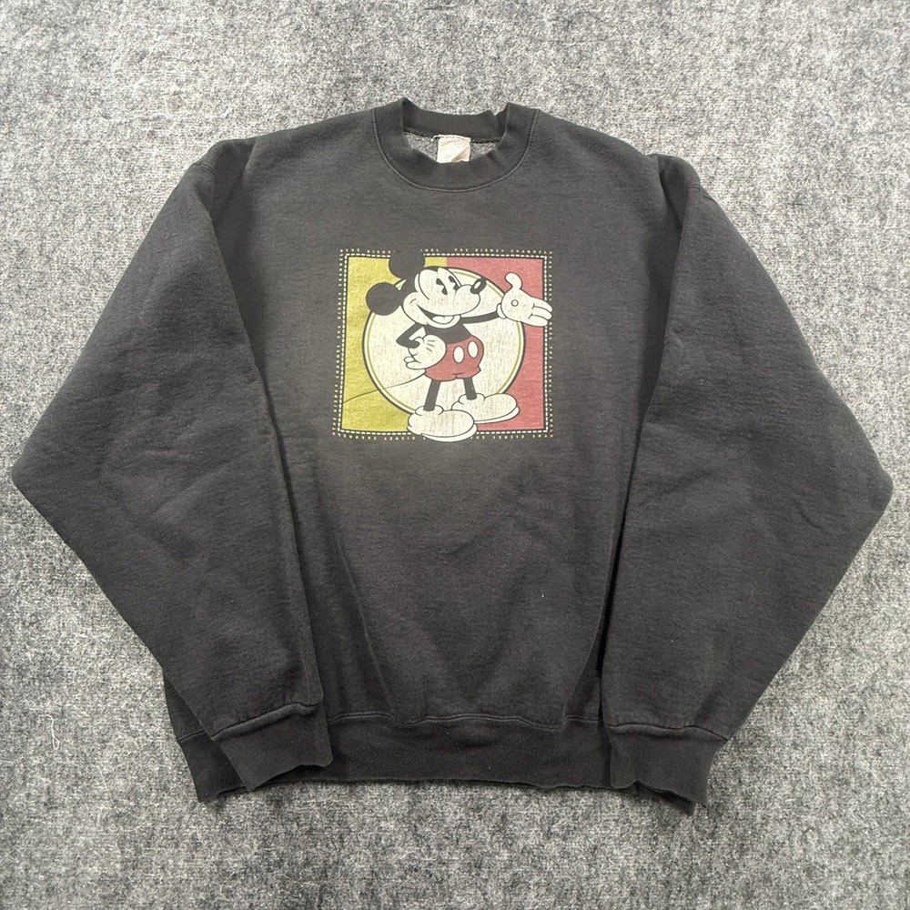 Vintage 90s Disney Channel TV Promo Mickey Mouse Crewneck Mens XL Black USA Made